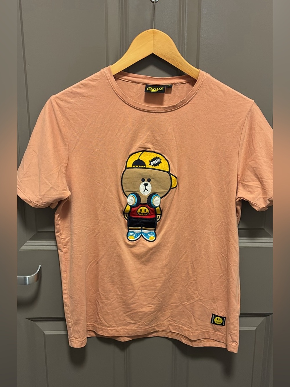 drew house Peach Short-Sleeve Tee with Bear Patch
